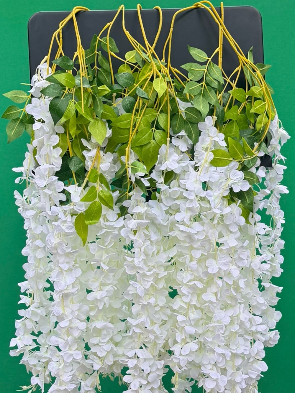 White Hanging Wisteria Garland with Green Leaves